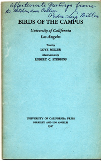 cover for Birds of the Campus, signed by Loye Miller